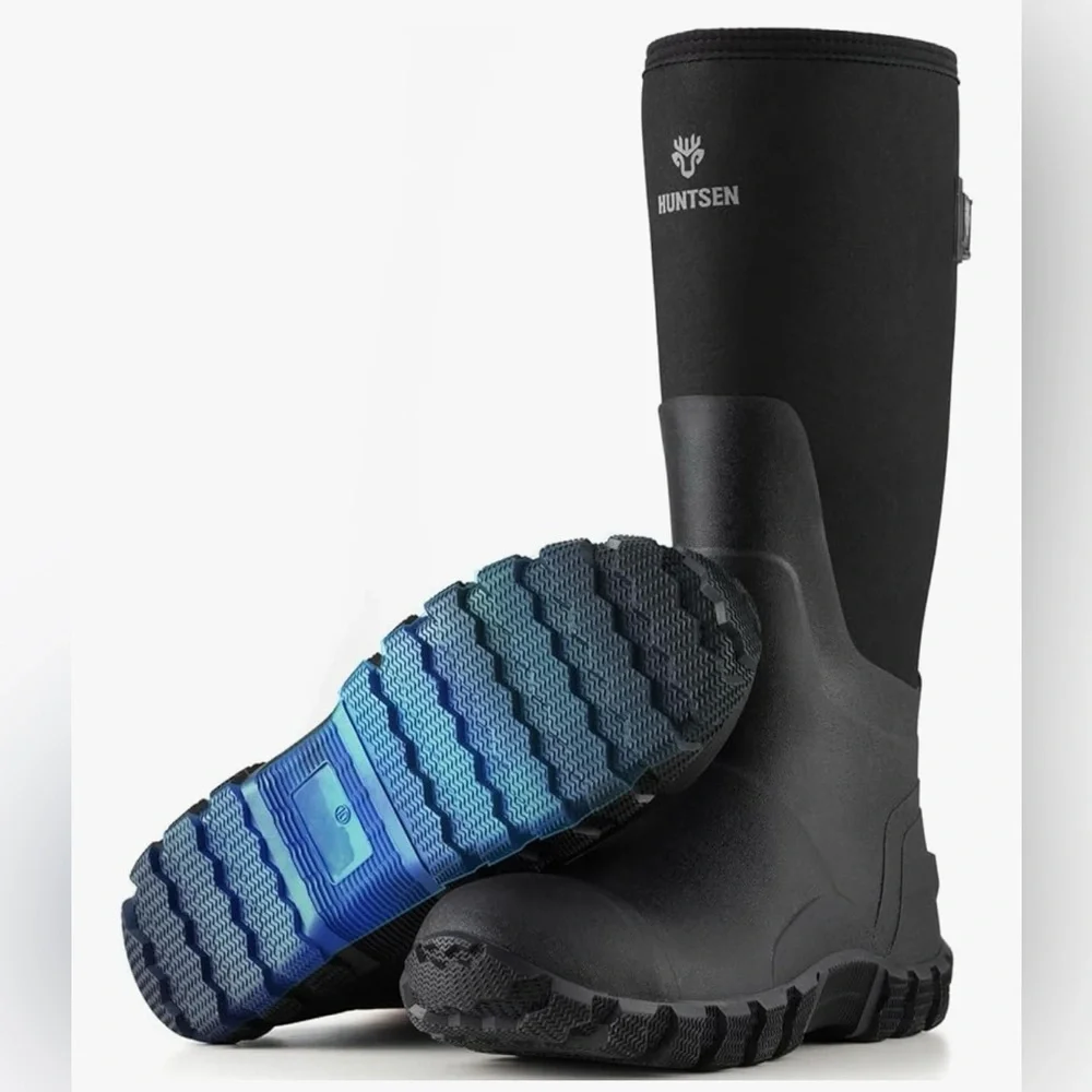 HUNTSEN Black Rubber Work Boots – men 9 narrow - Picture 1 of 4